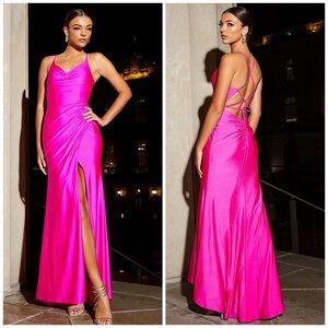 GB Social Jersey Ruched Lace-Up Back Long Dress